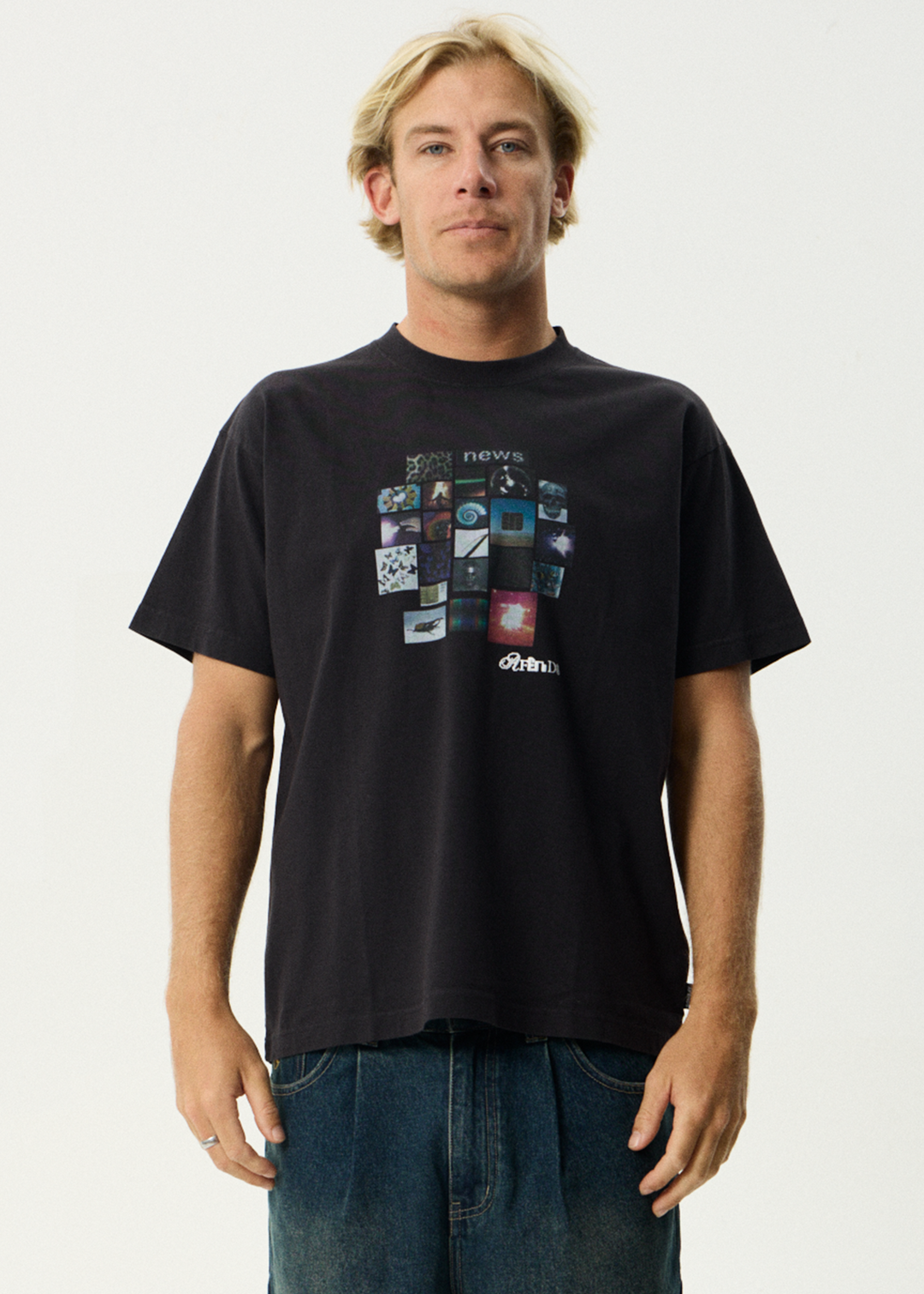 AFENDS Mens Framed - Boxy Tee - Stone Black