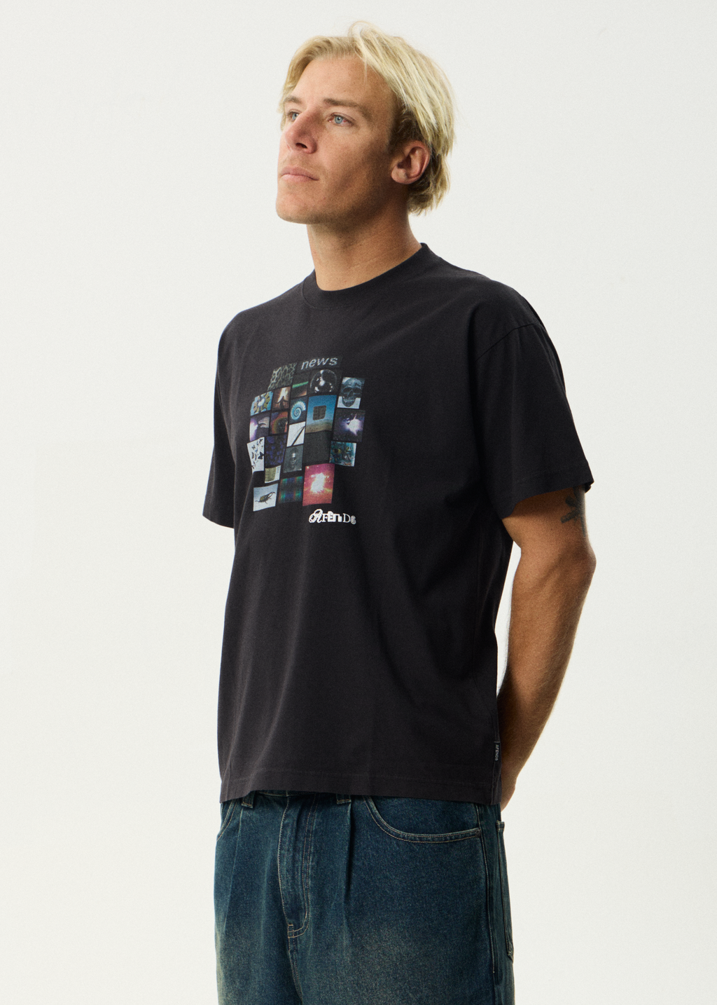 AFENDS Mens Framed - Boxy Tee - Stone Black