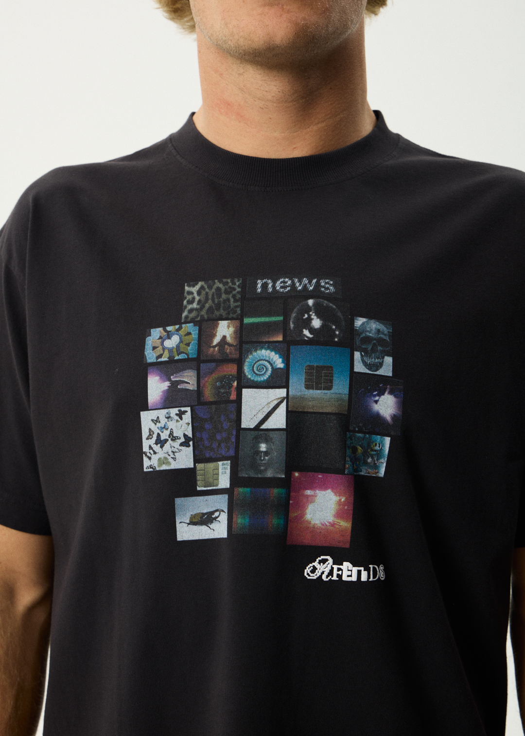 AFENDS Mens Framed - Boxy Tee - Stone Black