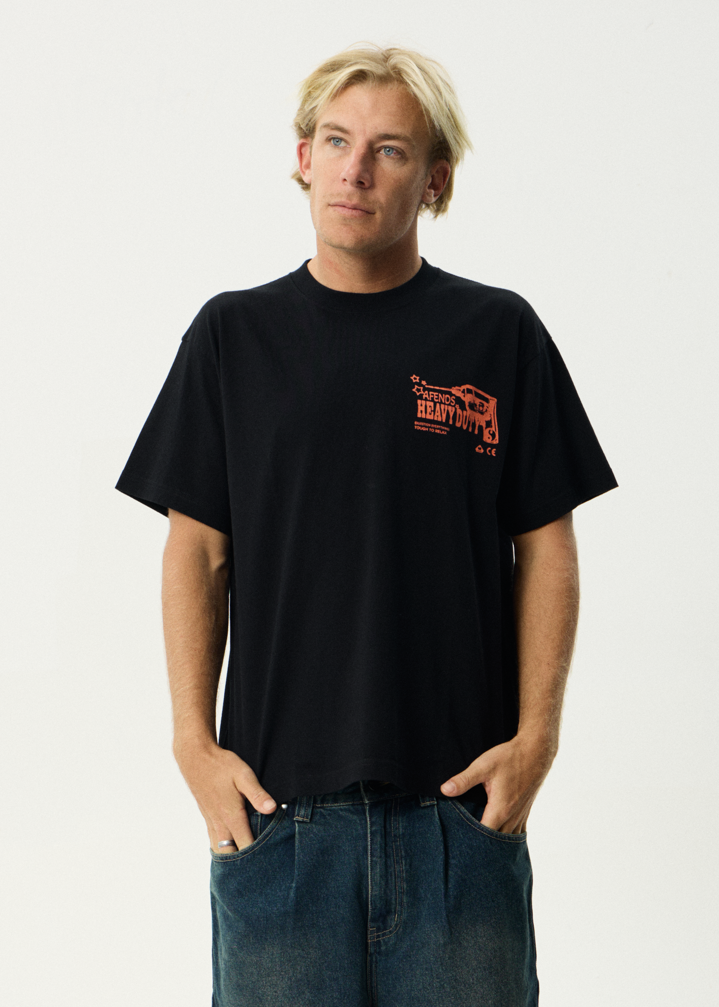 AFENDS Mens Heavy Duty - Heavyweight Boxy Tee - Black