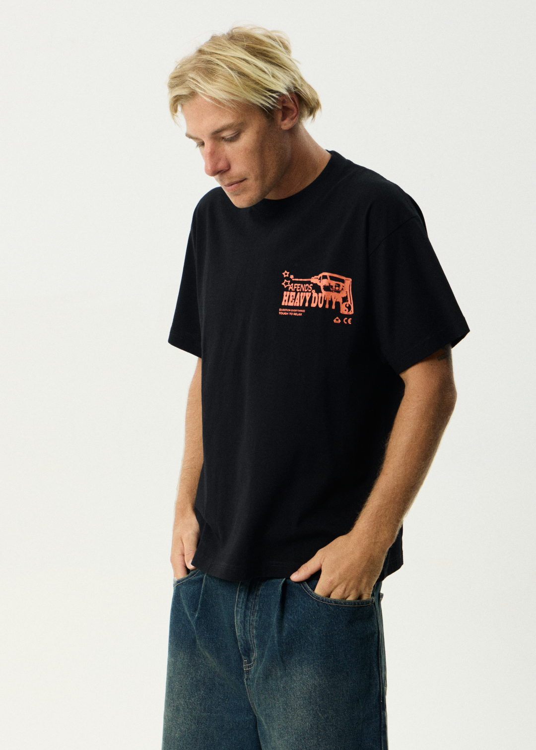 AFENDS Mens Heavy Duty - Heavyweight Boxy Tee - Black
