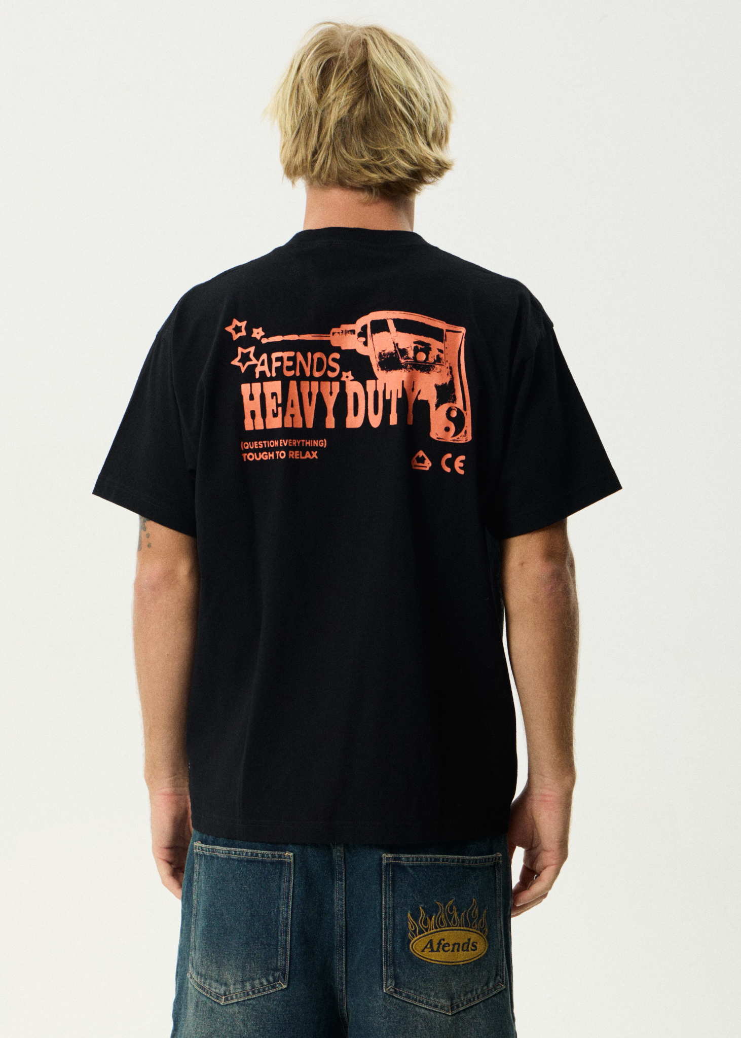 AFENDS Mens Heavy Duty - Heavyweight Boxy Tee - Black