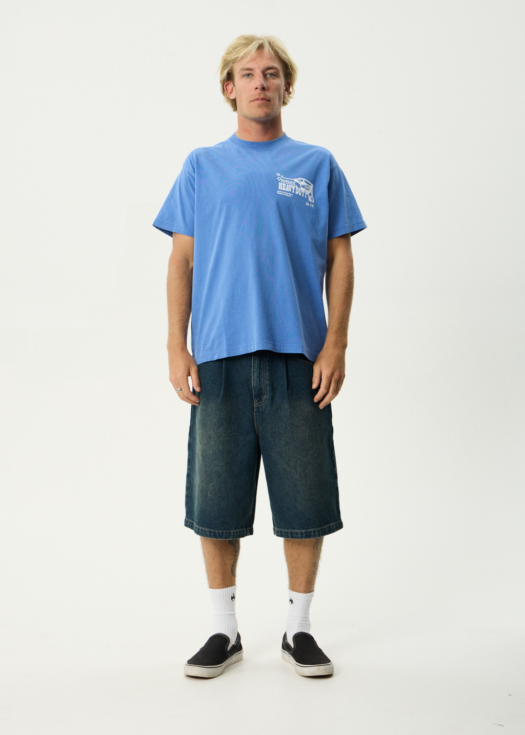 AFENDS Mens Heavy Duty - Heavyweight Boxy Tee - Washed Marina