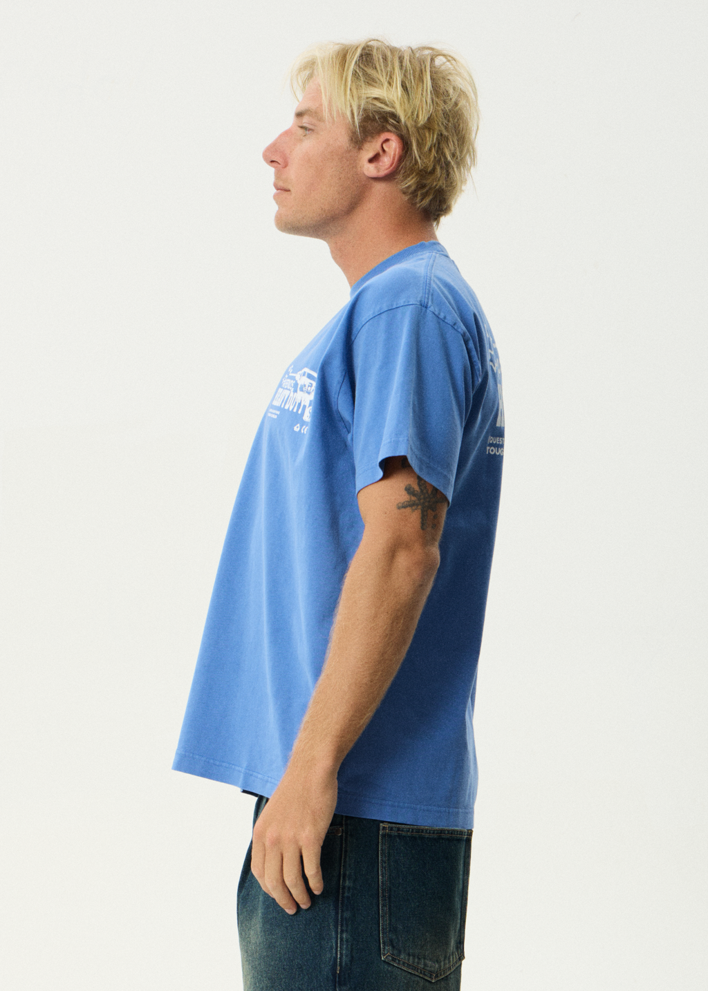 AFENDS Mens Heavy Duty - Heavyweight Boxy Tee - Washed Marina