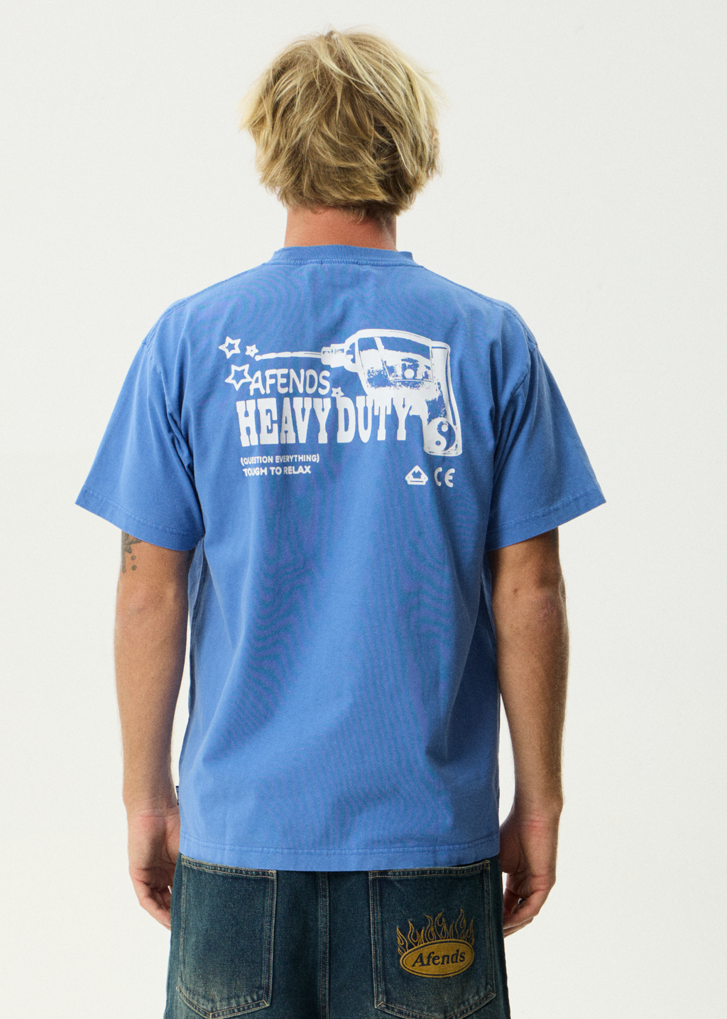 AFENDS Mens Heavy Duty - Heavyweight Boxy Tee - Washed Marina