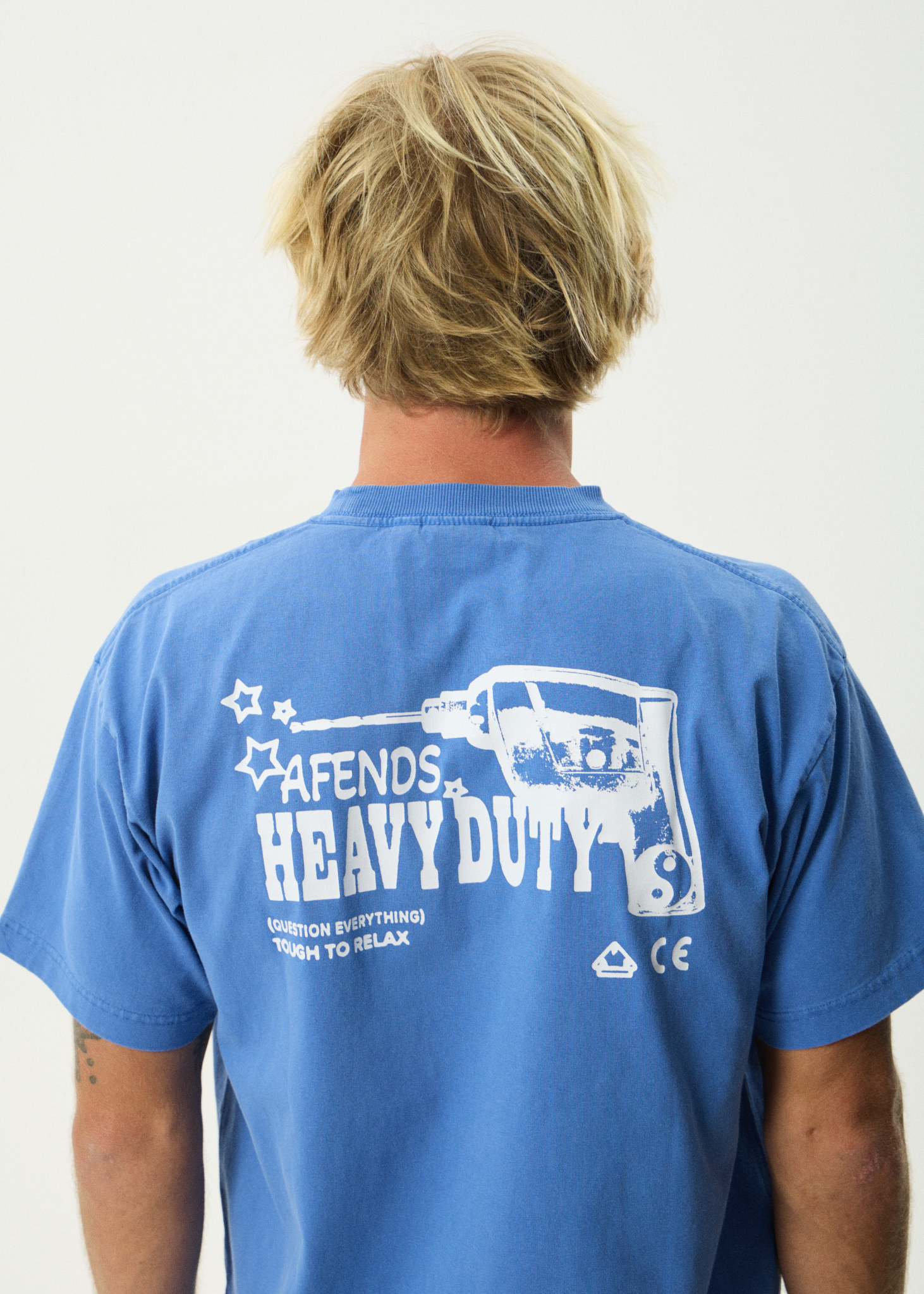 AFENDS Mens Heavy Duty - Heavyweight Boxy Tee - Washed Marina