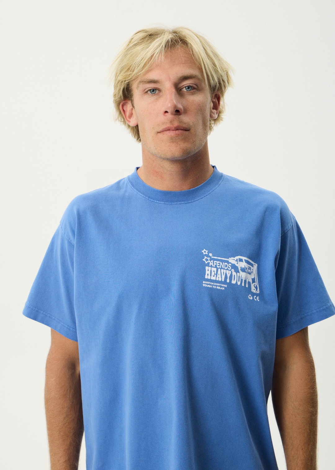 AFENDS Mens Heavy Duty - Heavyweight Boxy Tee - Washed Marina