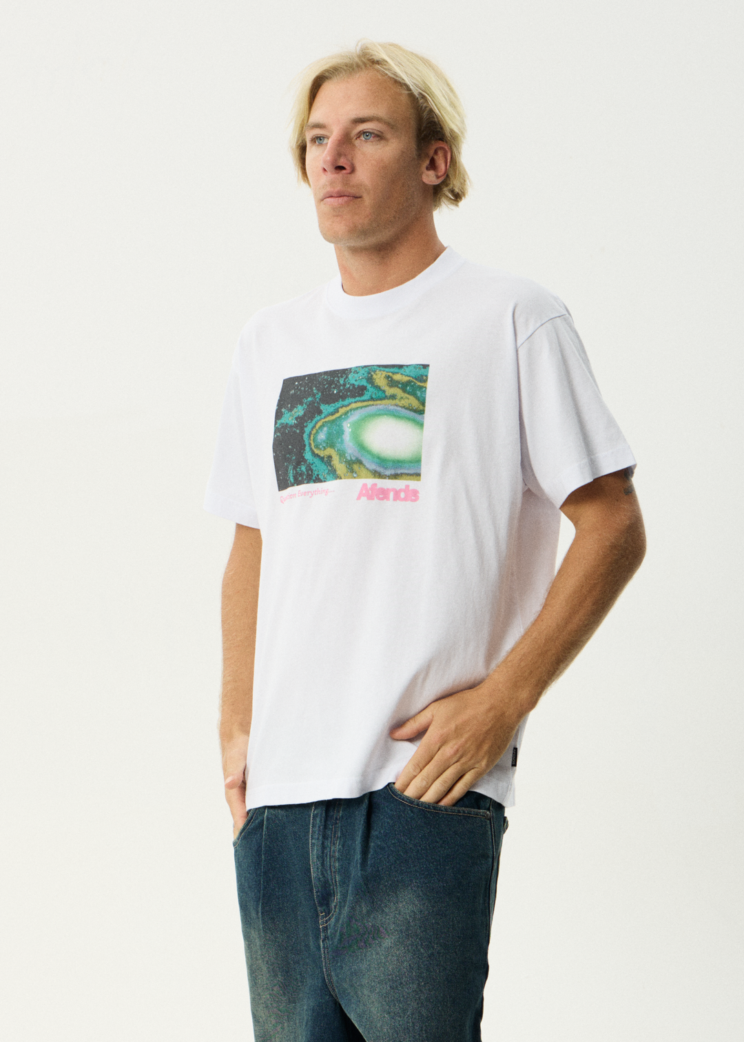 AFENDS Mens Space Race - Boxy Tee - White