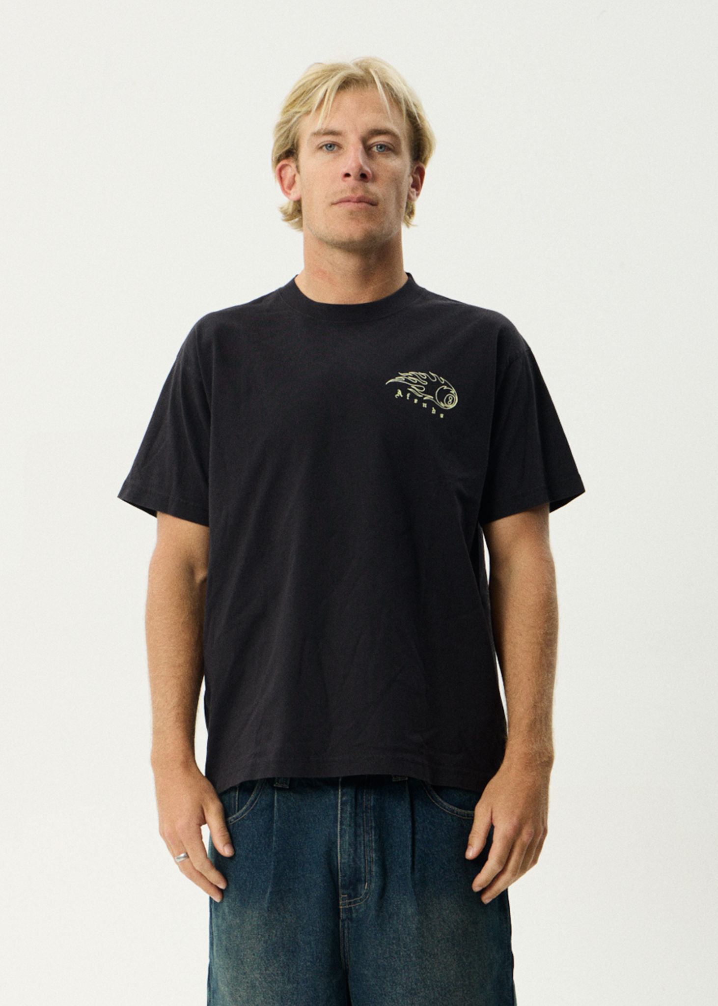 AFENDS Mens Off Balance - Heavyweight Boxy Tee - Stone Black