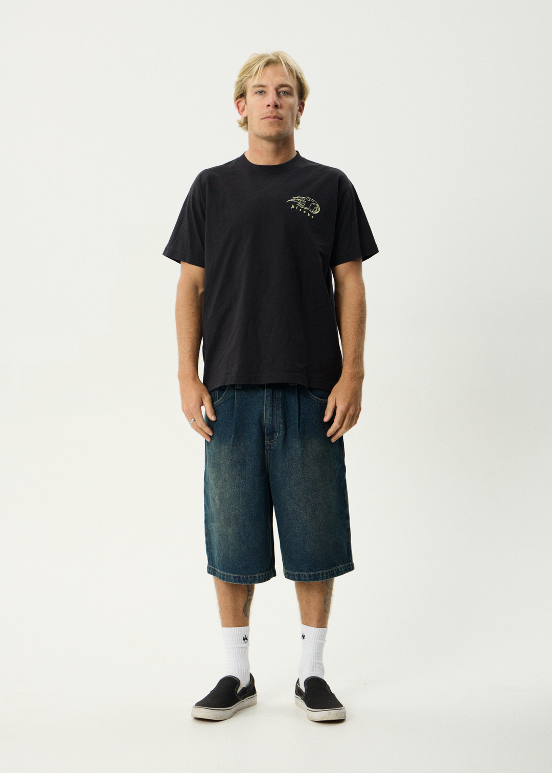 AFENDS Mens Off Balance - Heavyweight Boxy Tee - Stone Black