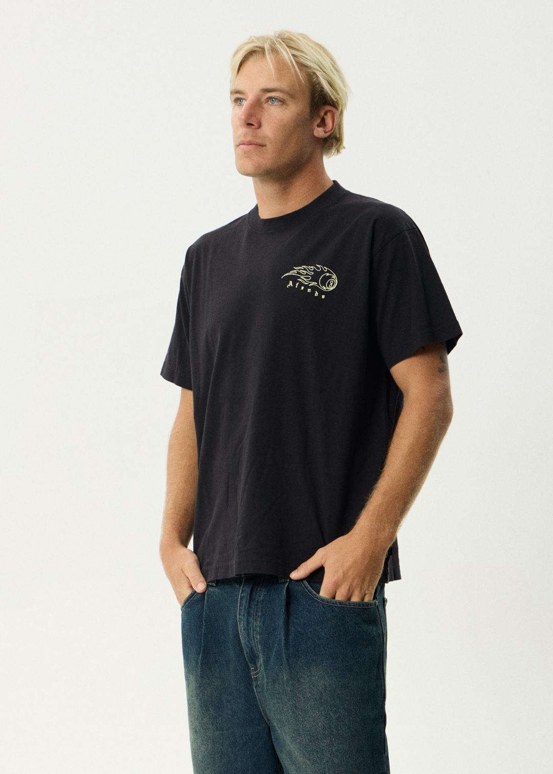 AFENDS Mens Off Balance - Heavyweight Boxy Tee - Stone Black