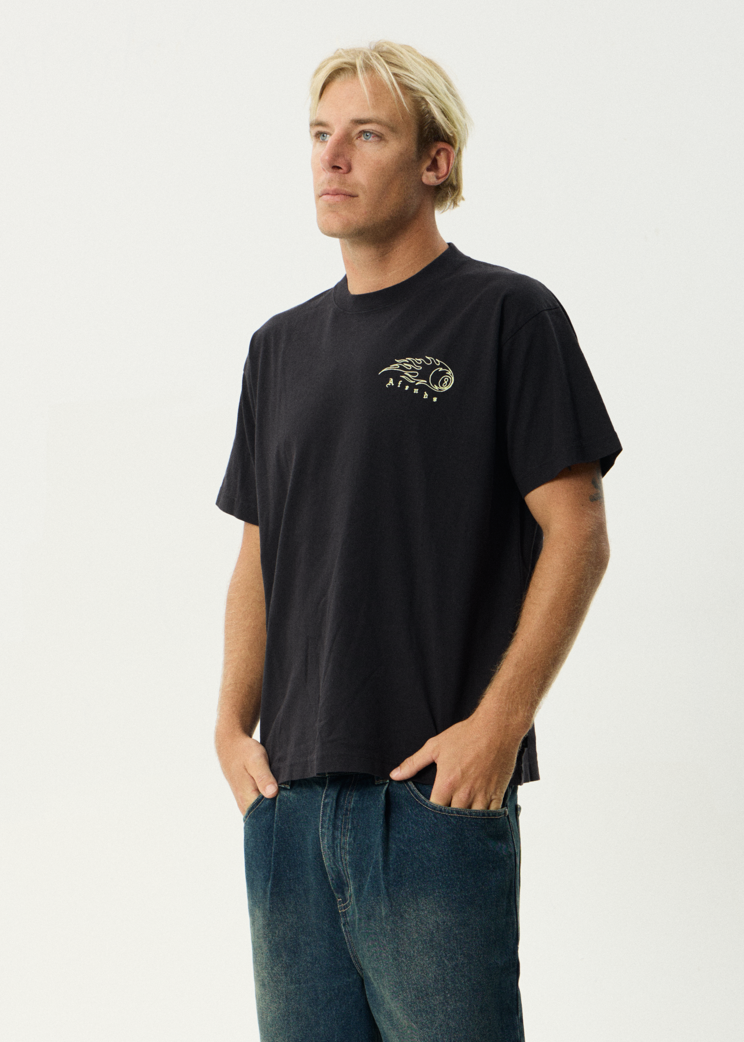 AFENDS Mens Off Balance - Heavyweight Boxy Tee - Stone Black