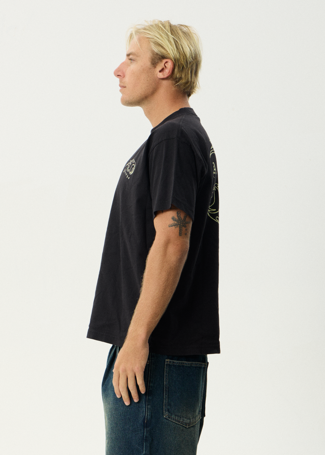 AFENDS Mens Off Balance - Heavyweight Boxy Tee - Stone Black