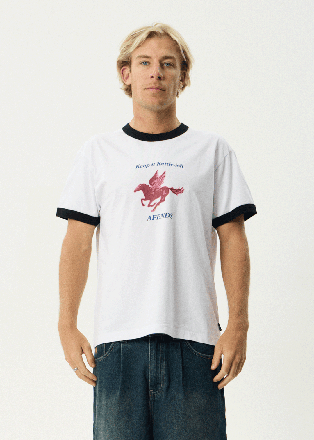 AFENDS Mens Kettle - Heavyweight Boxy Ringer Tee - White