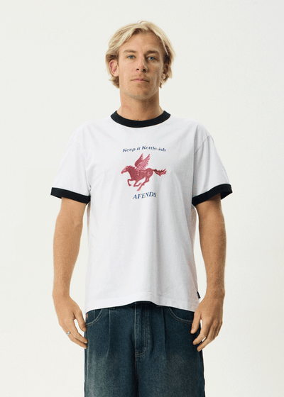 AFENDS Mens Kettle - Heavyweight Boxy Ringer Tee - White