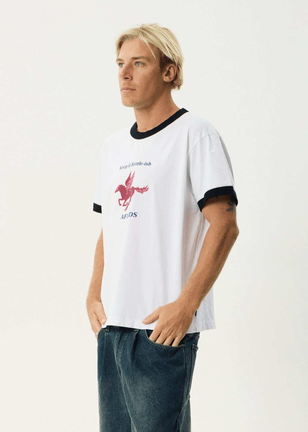 AFENDS Mens Kettle - Heavyweight Boxy Ringer Tee - White