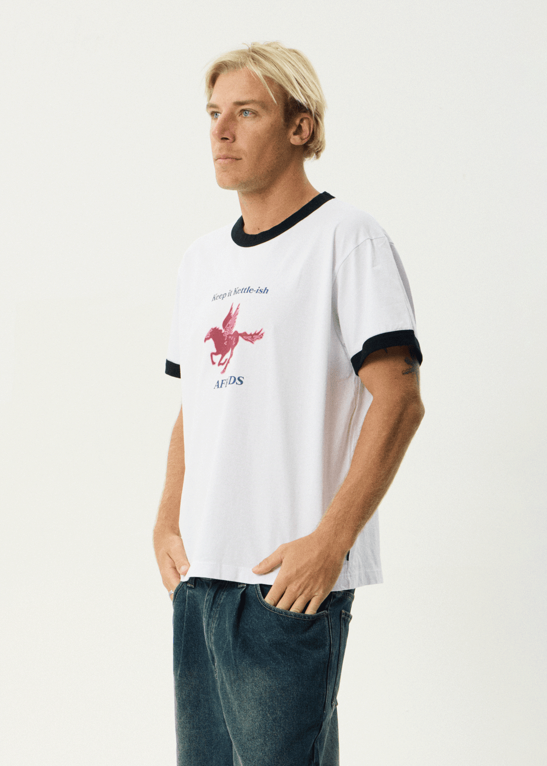 AFENDS Mens Kettle - Heavyweight Boxy Ringer Tee - White