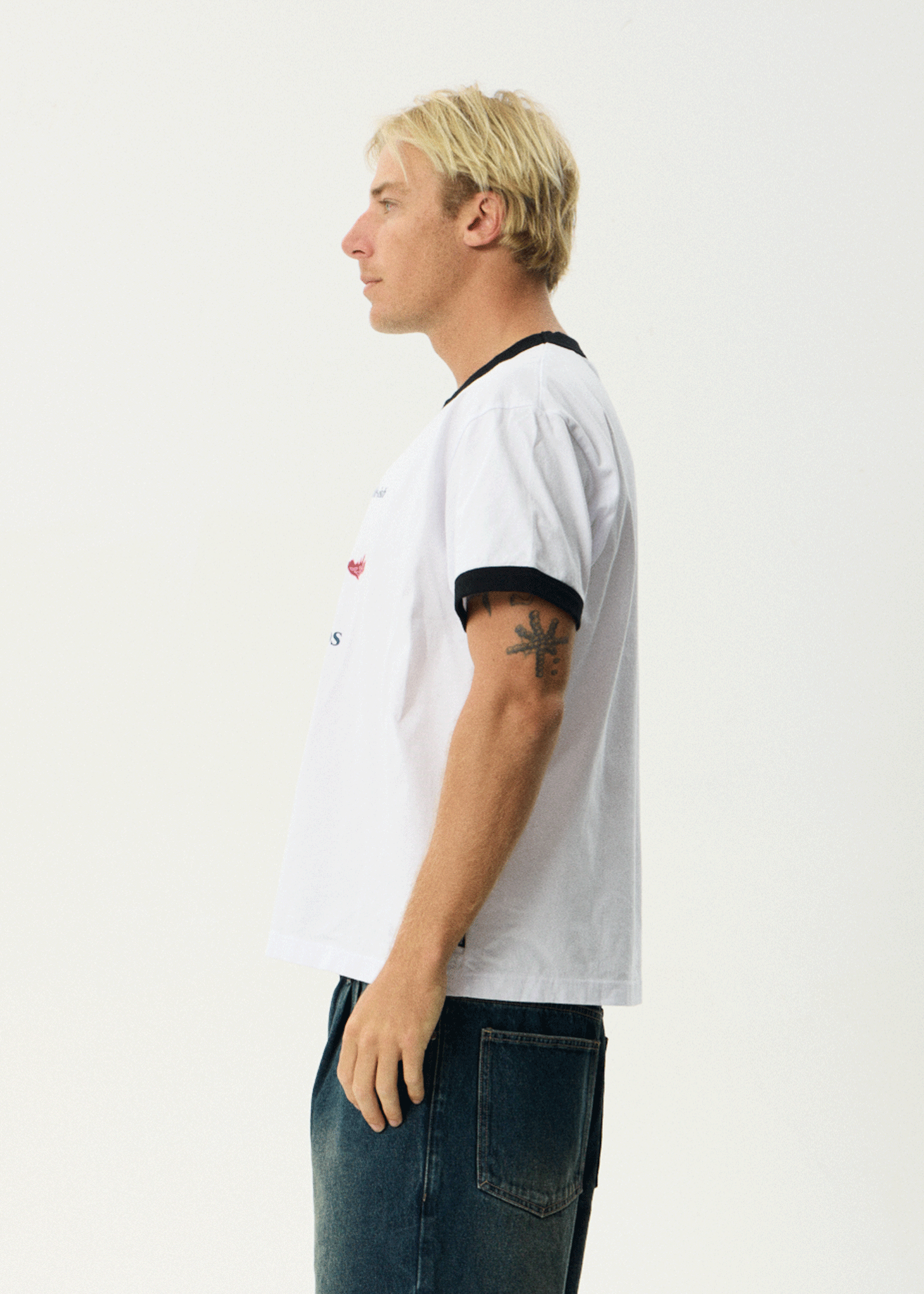AFENDS Mens Kettle - Heavyweight Boxy Ringer Tee - White