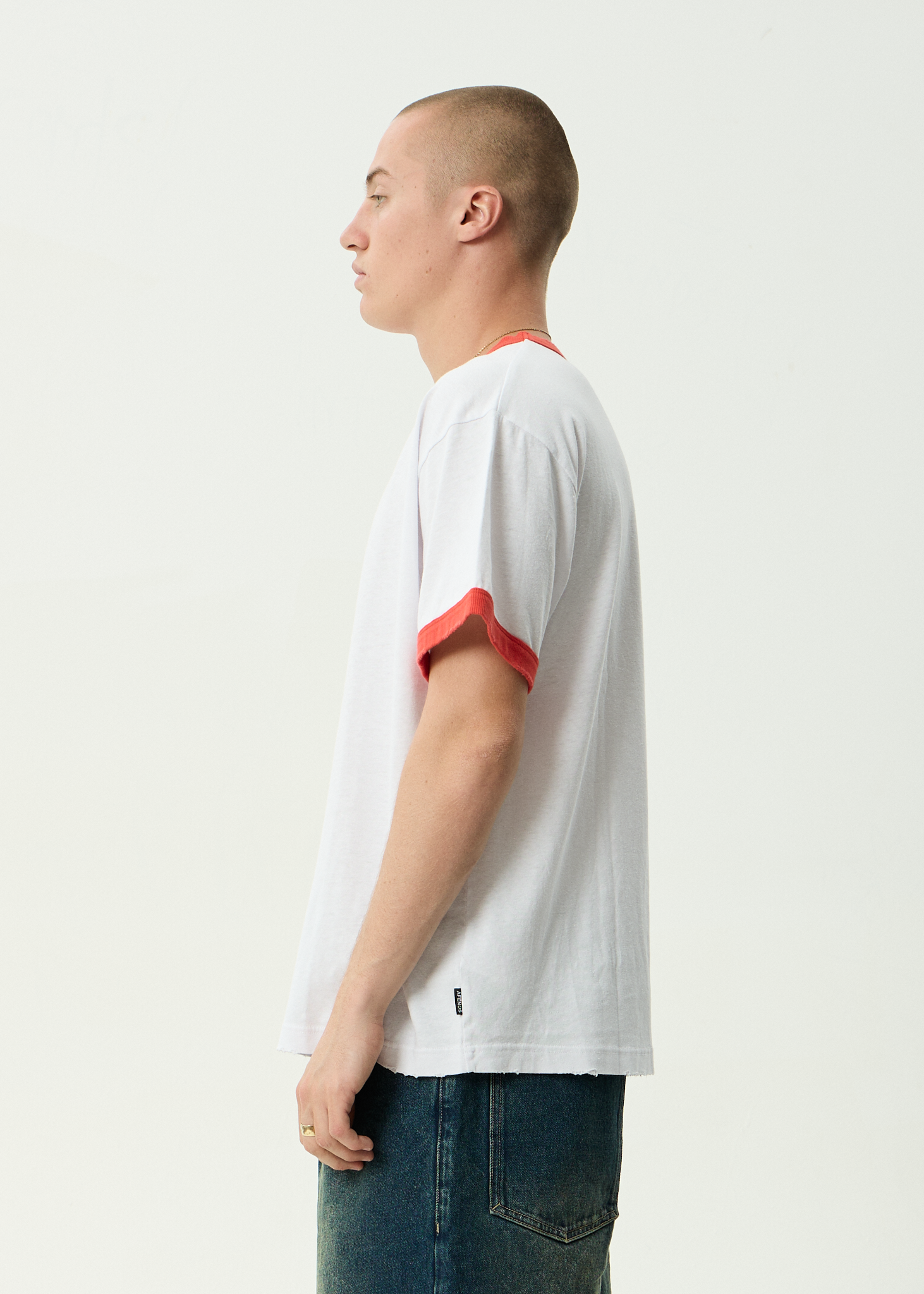AFENDS Mens Cupid - Hemp Boxy Ringer Fit Tee - White