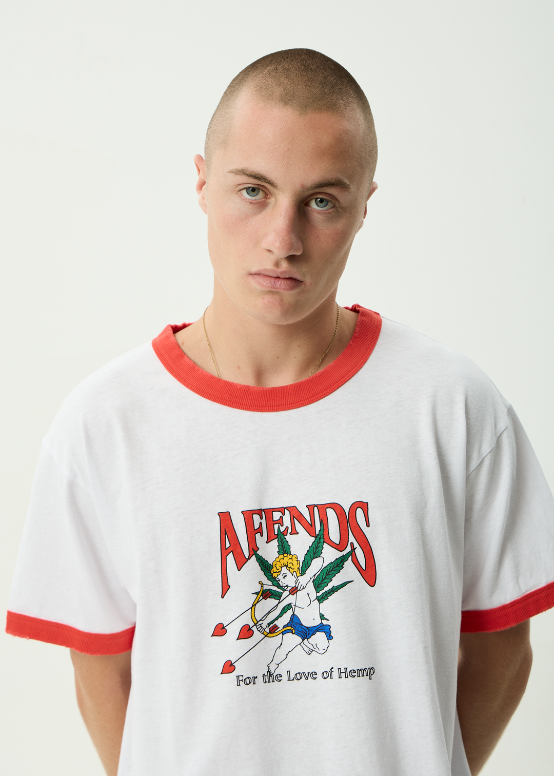 AFENDS Mens Cupid - Hemp Boxy Ringer Fit Tee - White