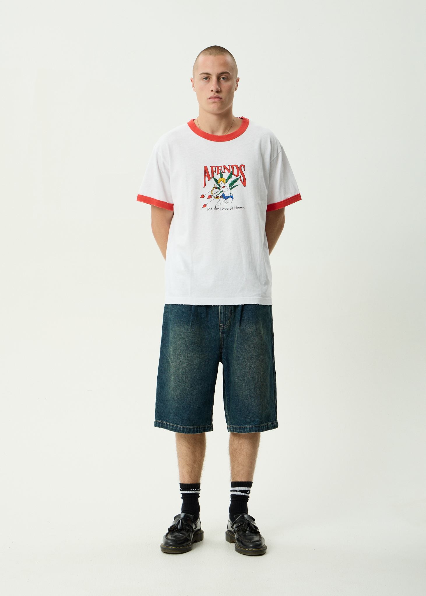 AFENDS Mens Cupid - Hemp Boxy Ringer Fit Tee - White