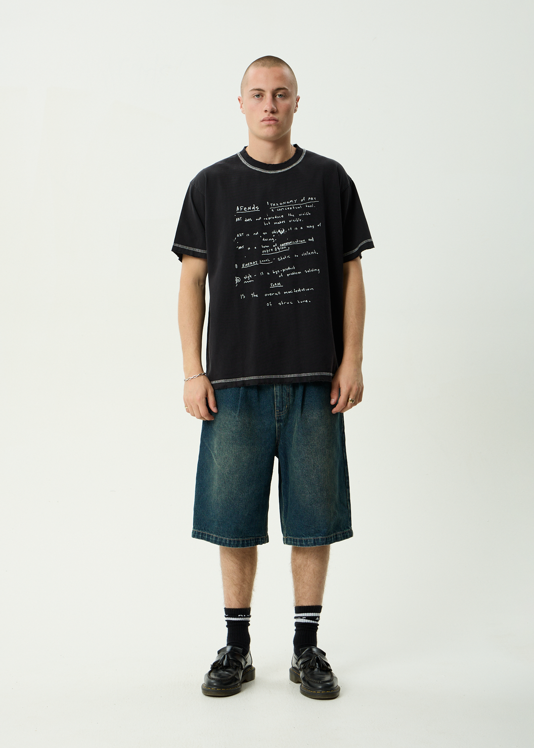 AFENDS Mens Taxonomy - Recycled Heavyweight Boxy Tee - Stone Black