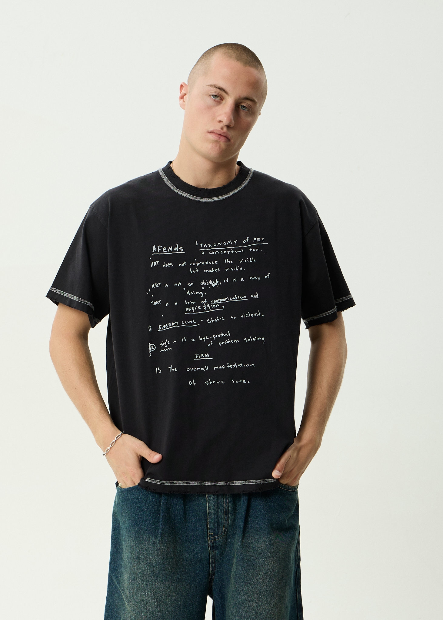 AFENDS Mens Taxonomy - Recycled Heavyweight Boxy Tee - Stone Black