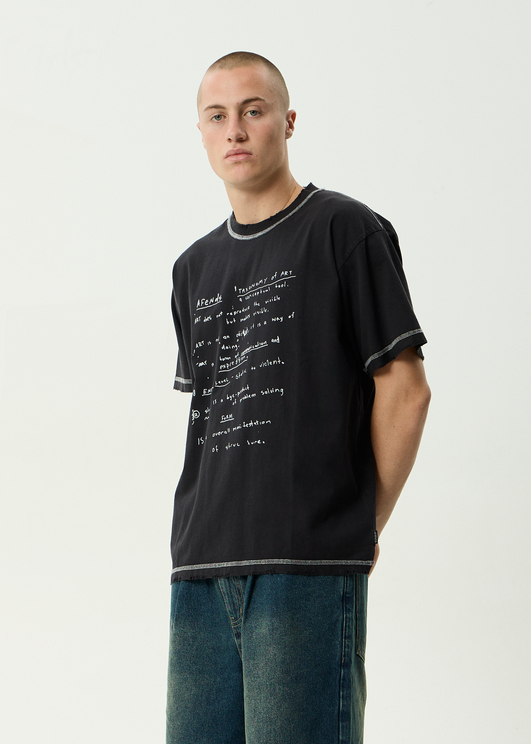 AFENDS Mens Taxonomy - Recycled Heavyweight Boxy Tee - Stone Black