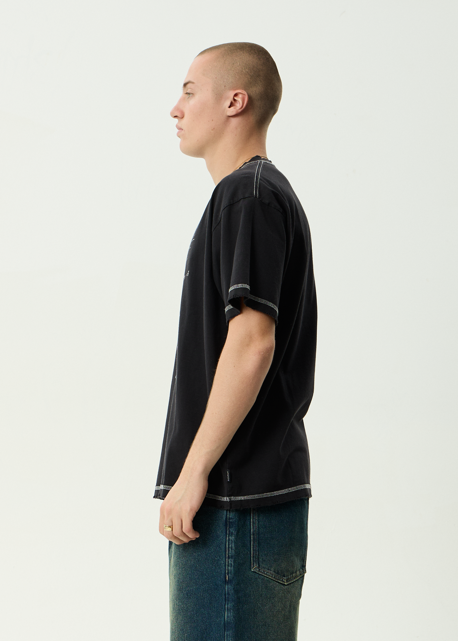 AFENDS Mens Taxonomy - Recycled Heavyweight Boxy Tee - Stone Black