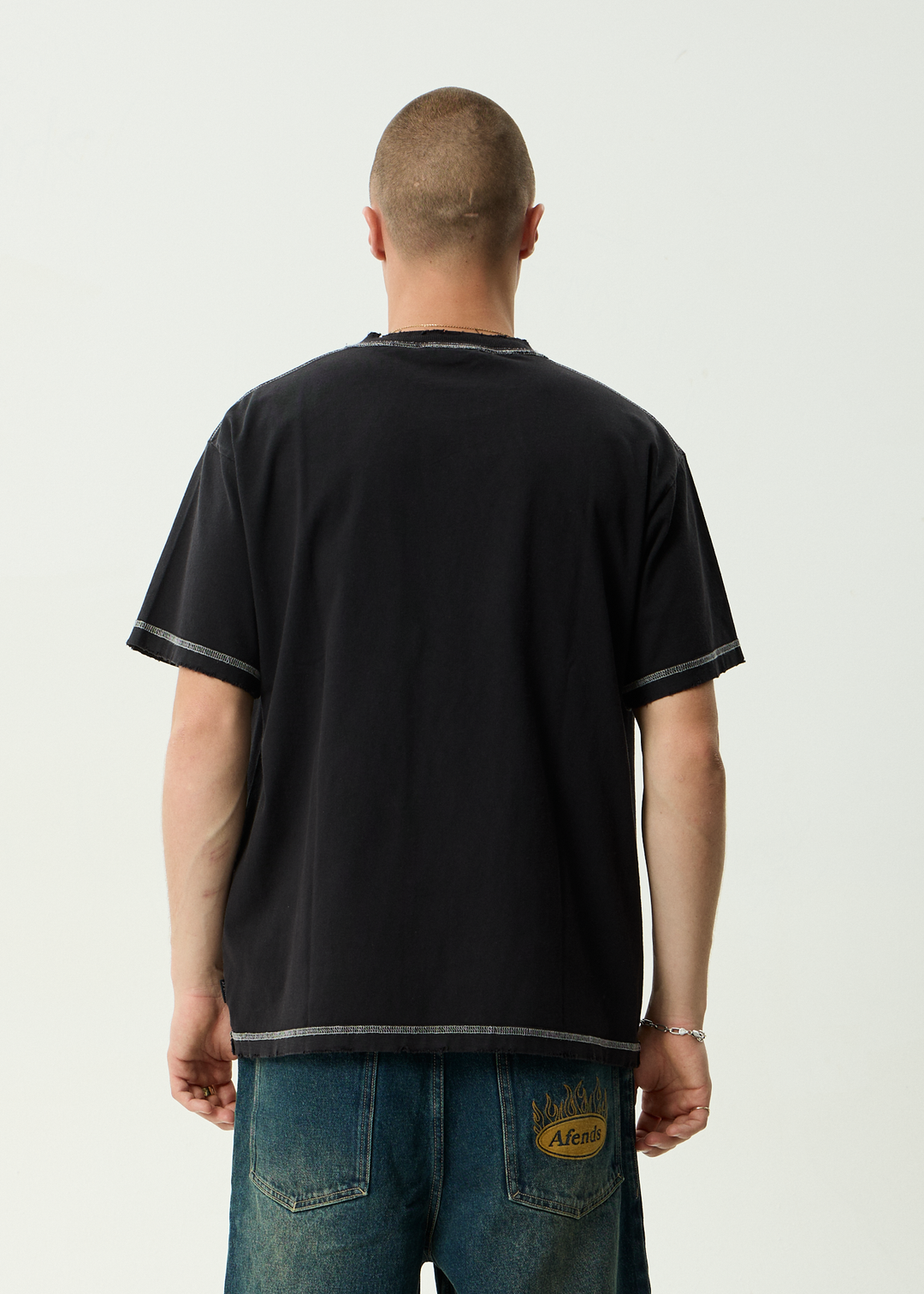 AFENDS Mens Taxonomy - Recycled Heavyweight Boxy Tee - Stone Black