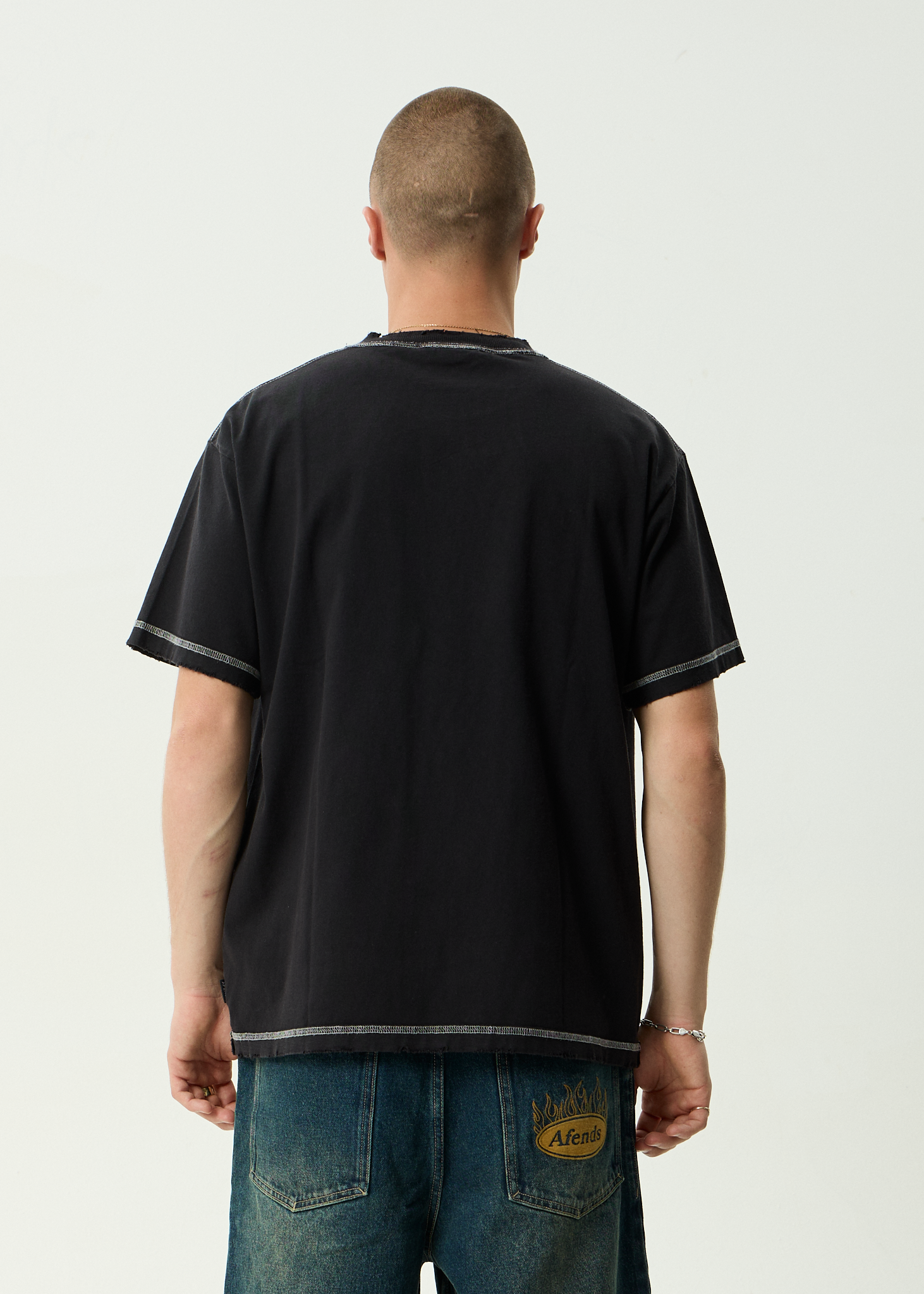 AFENDS Mens Taxonomy - Recycled Heavyweight Boxy Tee - Stone Black