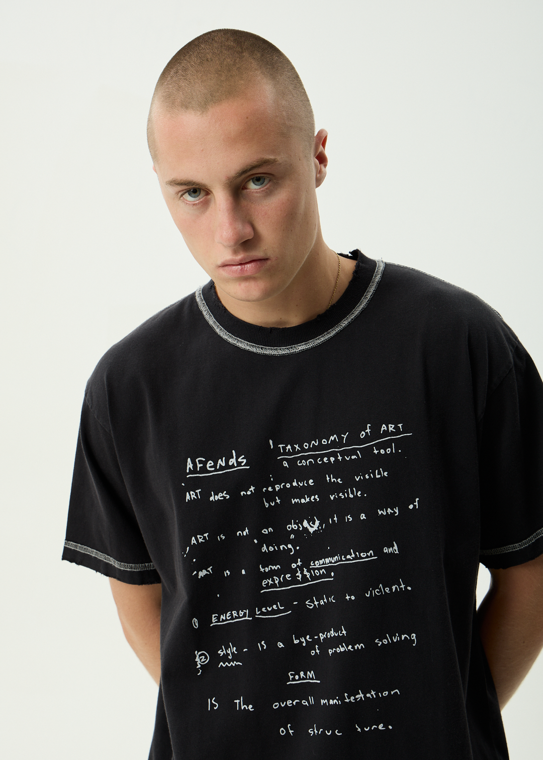 AFENDS Mens Taxonomy - Recycled Heavyweight Boxy Tee - Stone Black