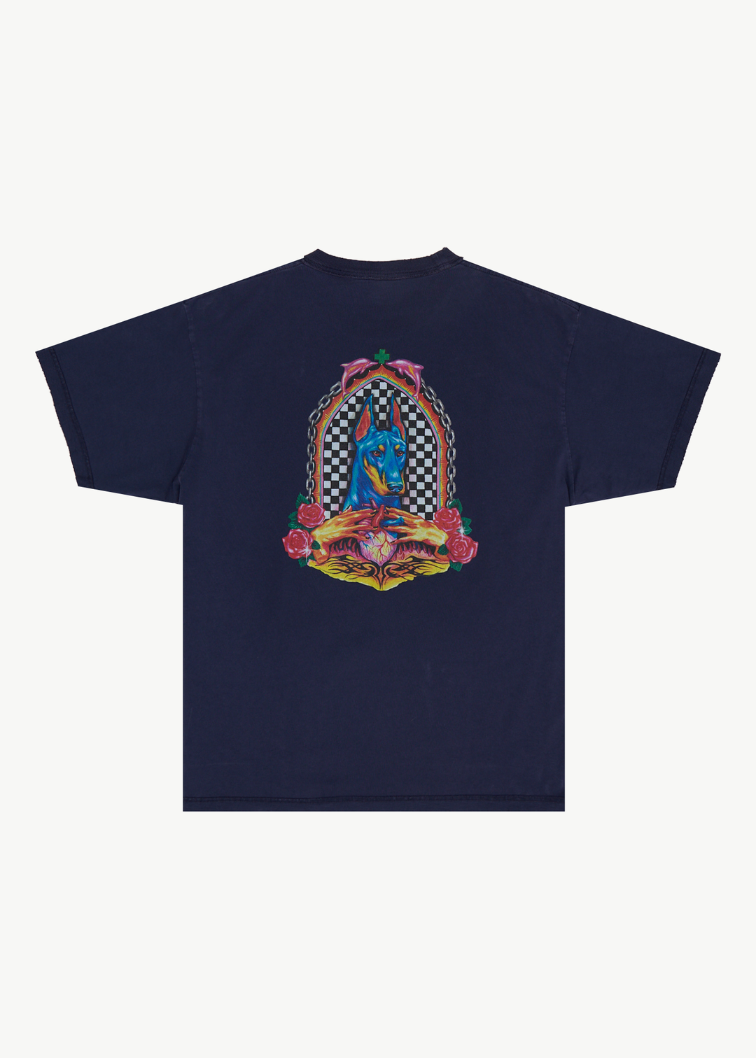 AFENDS Mens Shrine - Recycled Heavyweight Boxy Tee - Washed Deep Sea