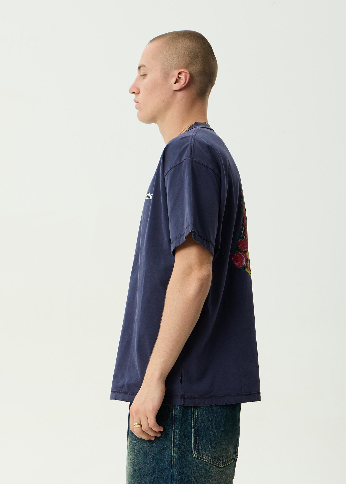 AFENDS Mens Shrine - Recycled Heavyweight Boxy Tee - Washed Deep Sea