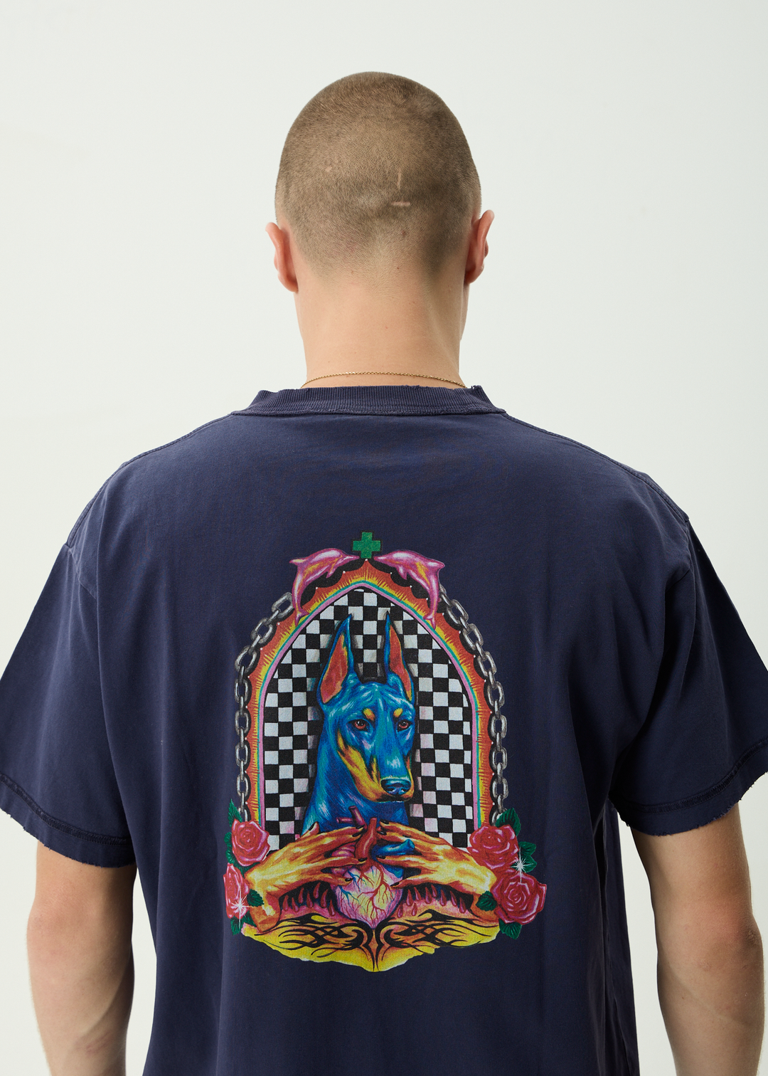 AFENDS Mens Shrine - Recycled Heavyweight Boxy Tee - Washed Deep Sea