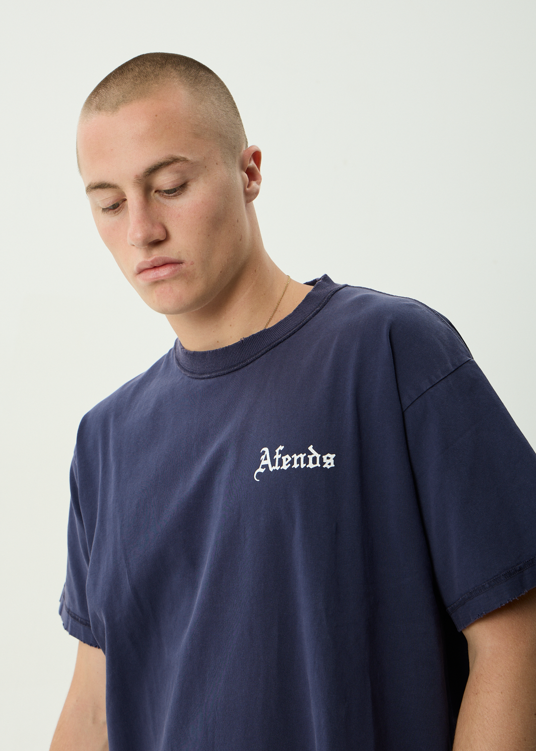AFENDS Mens Shrine - Recycled Heavyweight Boxy Tee - Washed Deep Sea