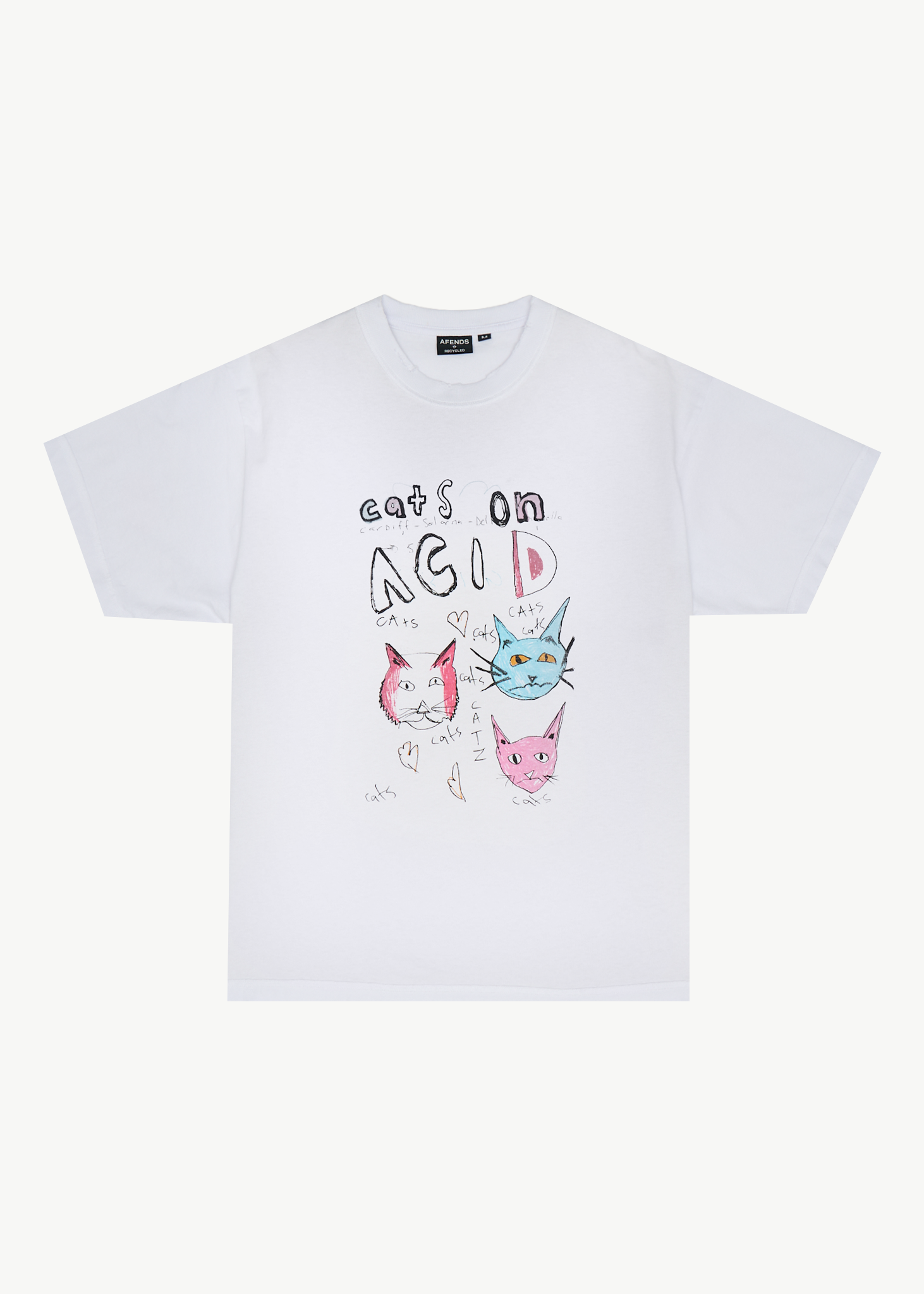 AFENDS Mens Cats On Acid - Recycled Heavyweight Boxy Tee - White