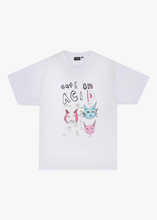 AFENDS Mens Cats On Acid - Recycled Heavyweight Boxy Tee - White