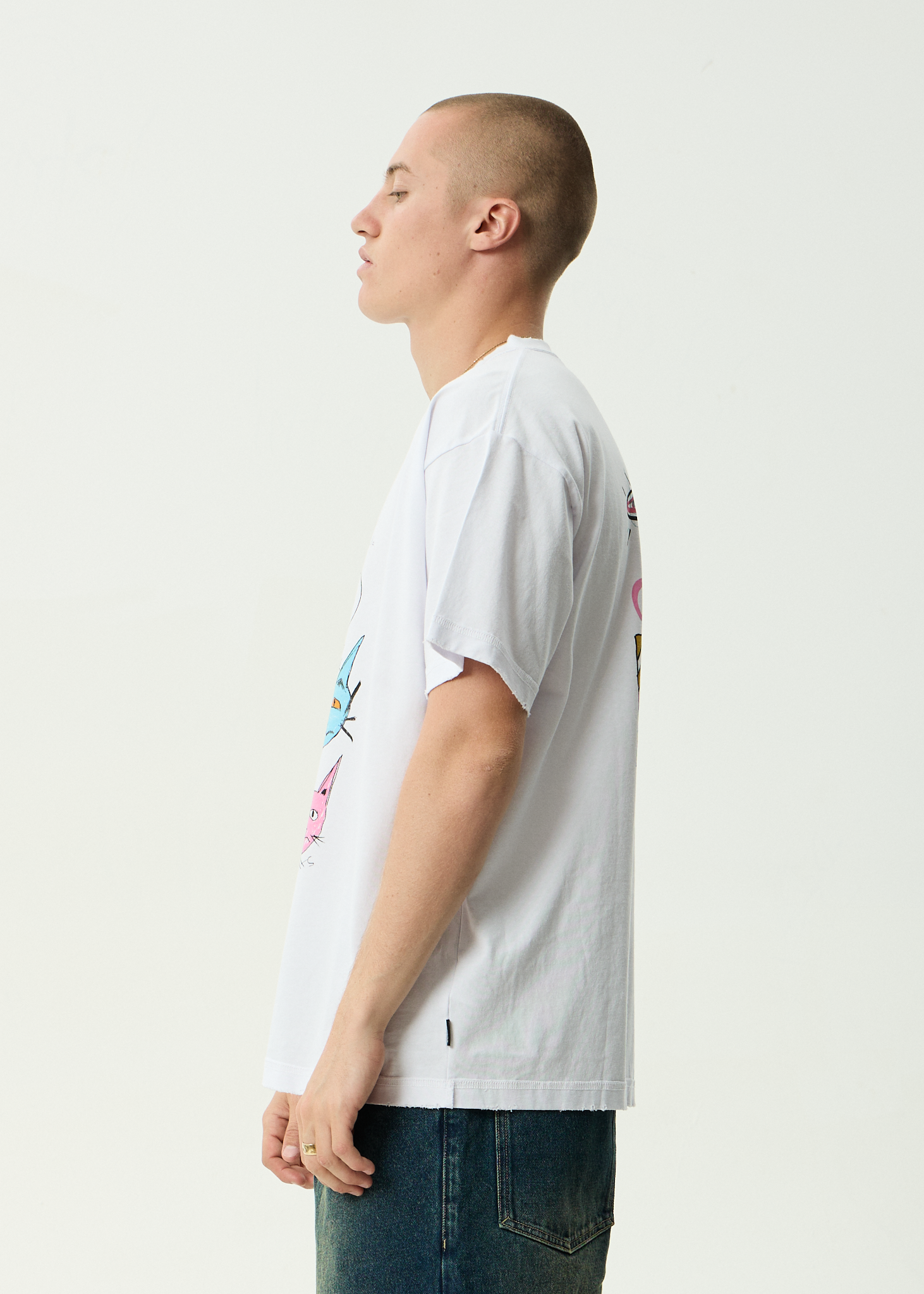 AFENDS Mens Cats On Acid - Recycled Heavyweight Boxy Tee - White