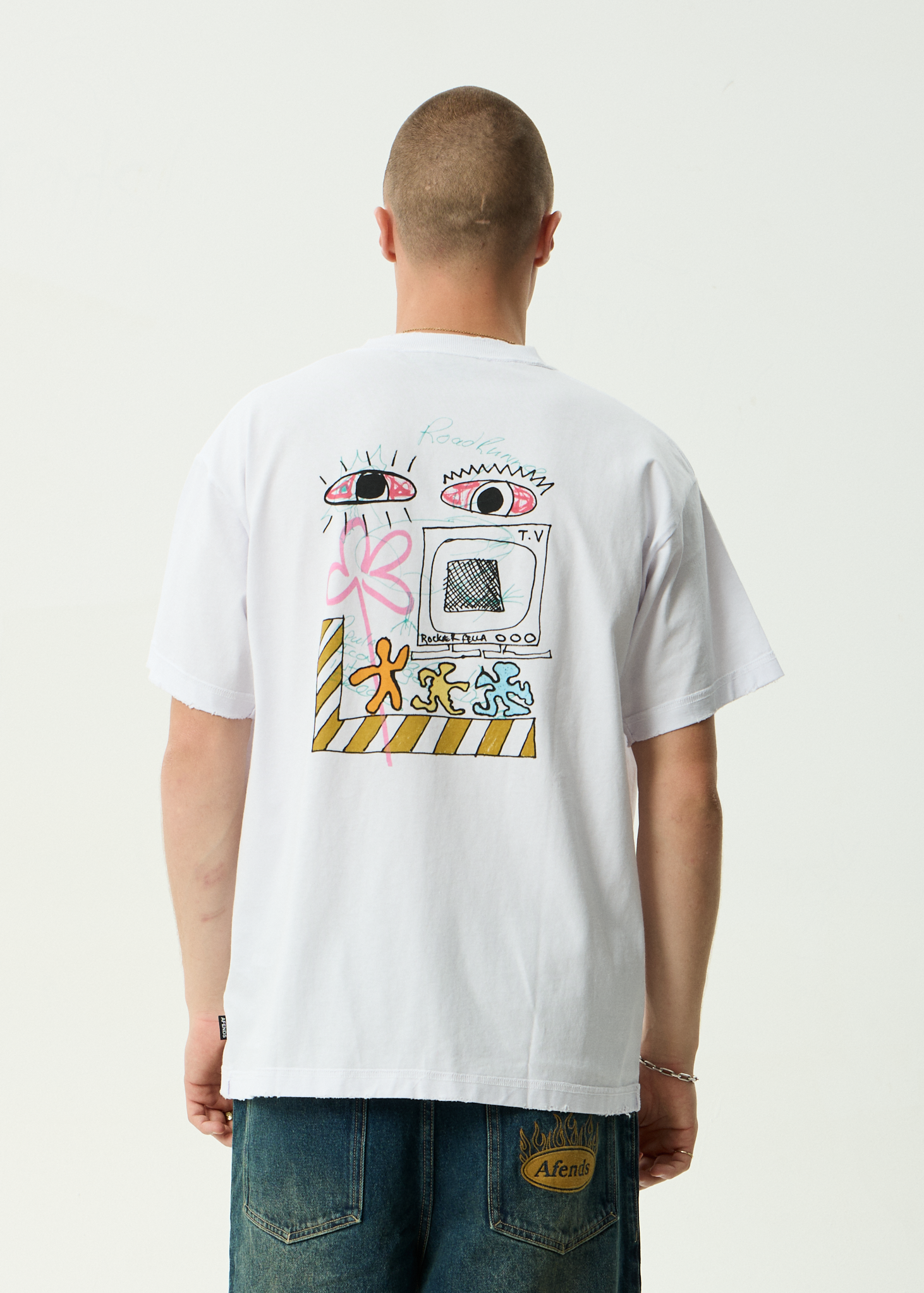 AFENDS Mens Cats On Acid - Recycled Heavyweight Boxy Tee - White