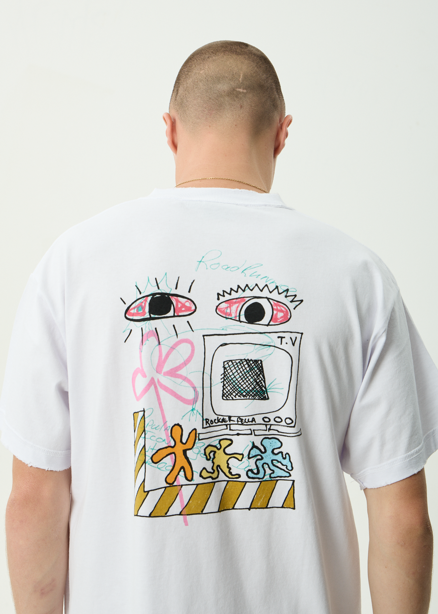 AFENDS Mens Cats On Acid - Recycled Heavyweight Boxy Tee - White