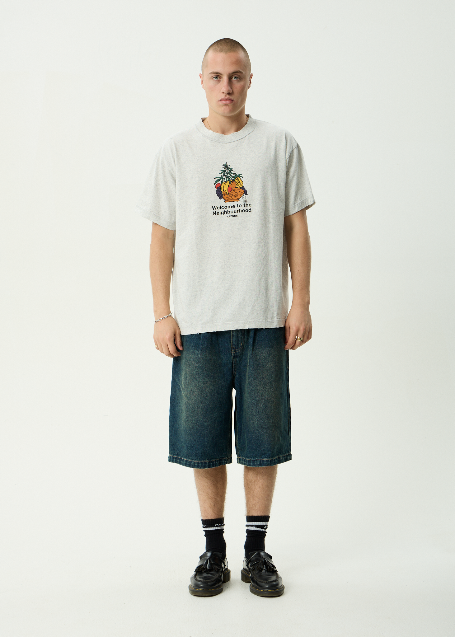 AFENDS Mens Farmers Market - Recycled Heavyweight Boxy Tee - Grey Marle