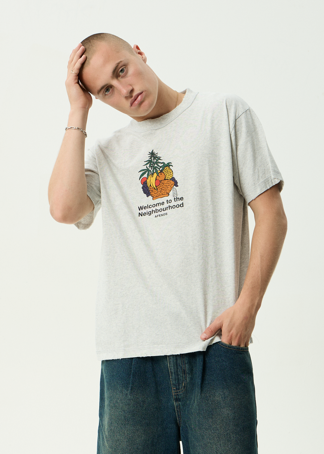 AFENDS Mens Farmers Market - Recycled Heavyweight Boxy Tee - Grey Marle