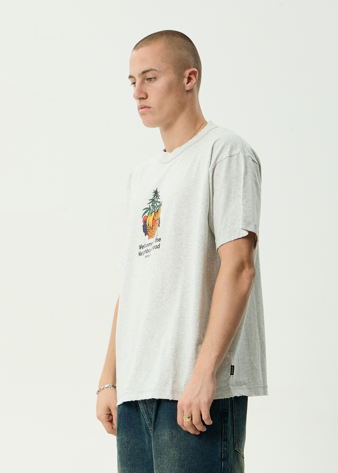 AFENDS Mens Farmers Market - Recycled Heavyweight Boxy Tee - Grey Marle