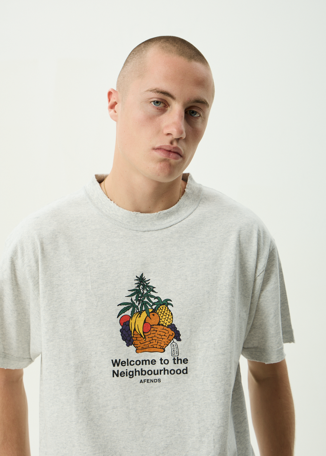 AFENDS Mens Farmers Market - Recycled Heavyweight Boxy Tee - Grey Marle