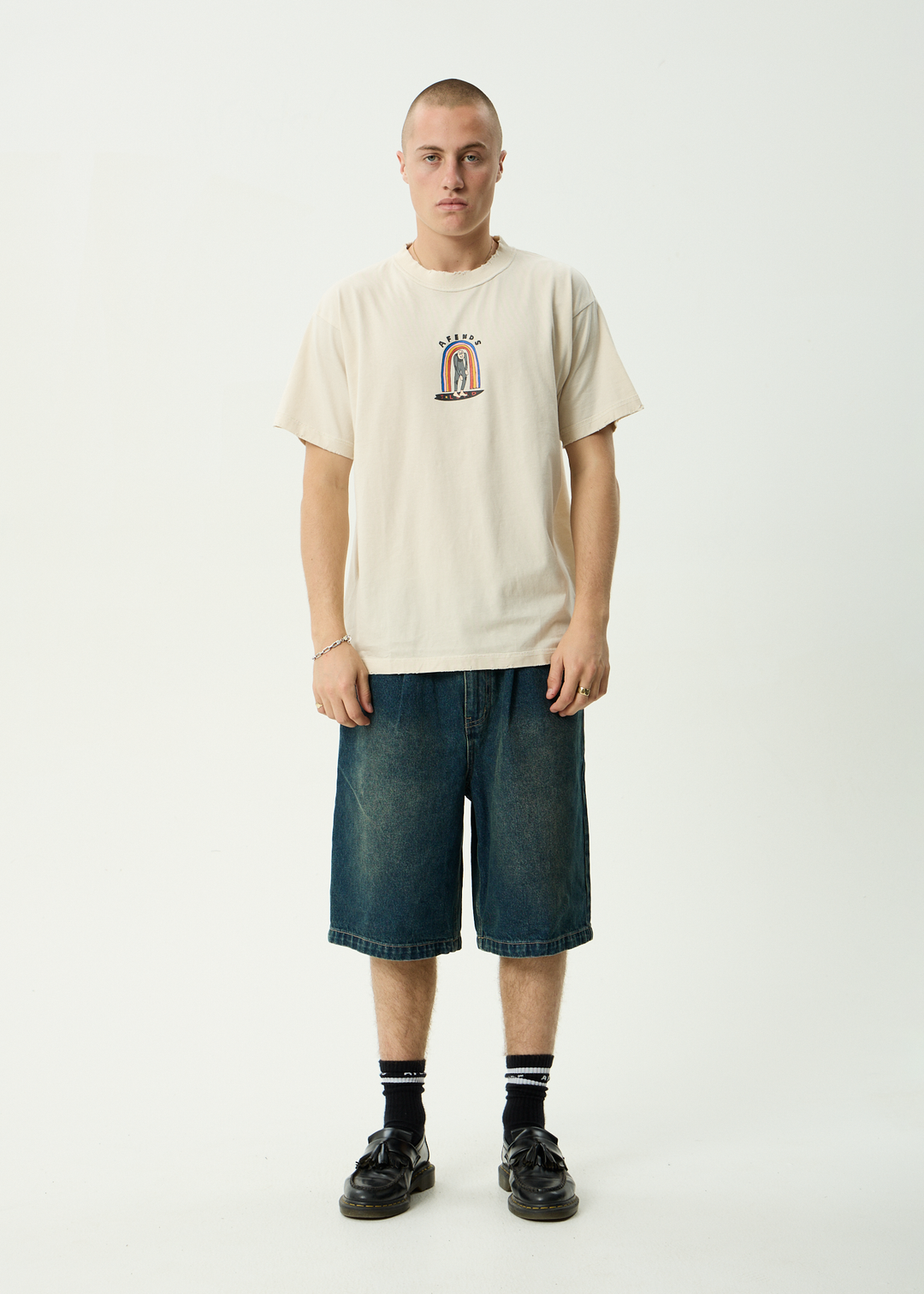 AFENDS Mens Jlord - Recycled Boxy Tee - Moonbeam