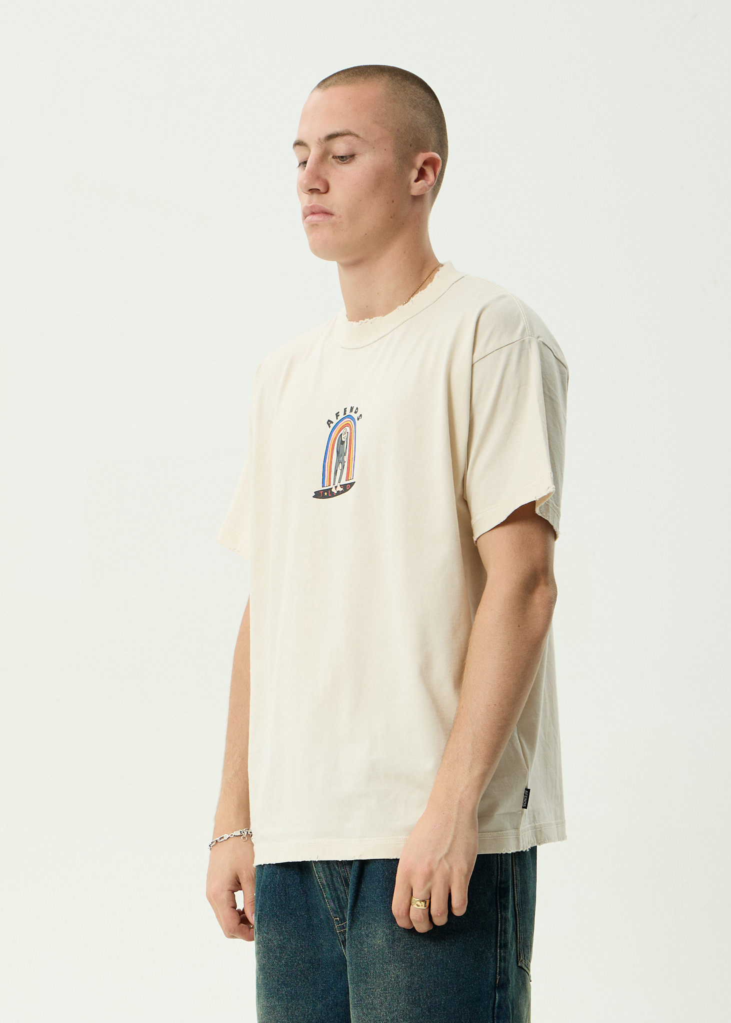 AFENDS Mens Jlord - Recycled Boxy Tee - Moonbeam