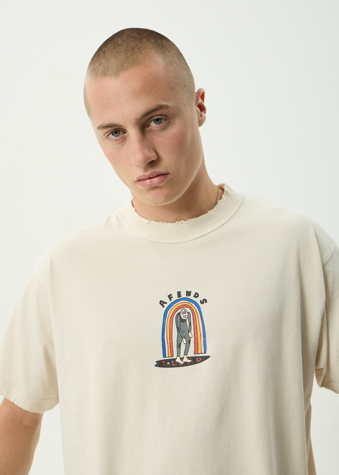 AFENDS Mens Jlord - Recycled Boxy Tee - Moonbeam