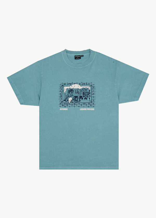 AFENDS Mens Leisure Process - Recycled Boxy Tee - Washed Overcast
