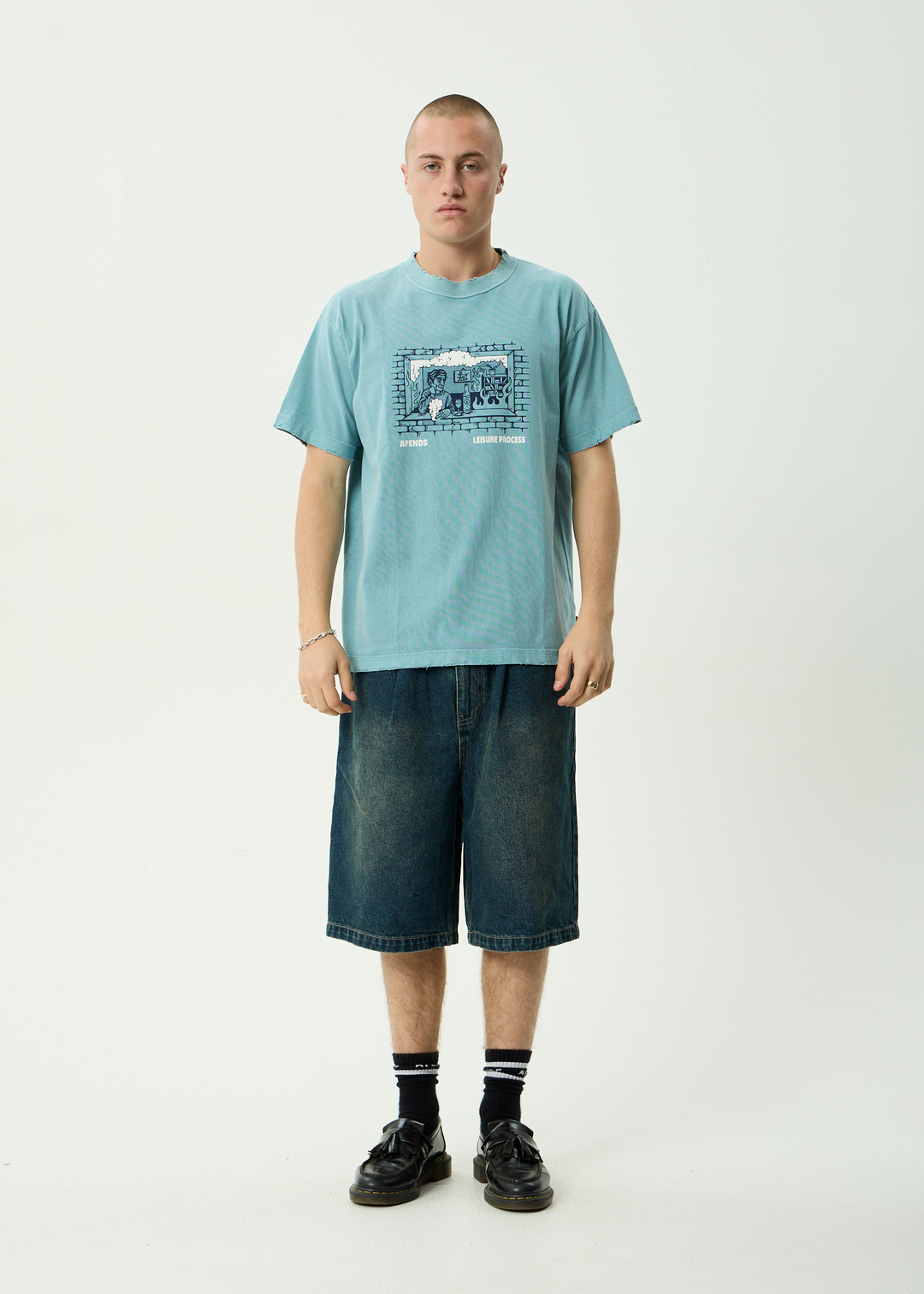 AFENDS Mens Leisure Process - Recycled Boxy Tee - Washed Overcast